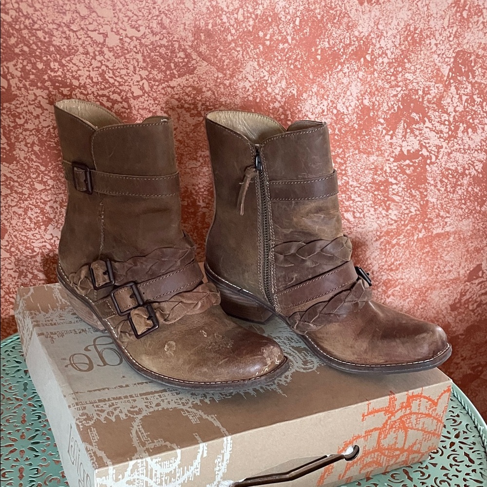 Latigo Brown Leather Ankle Booties with Buckle Detail